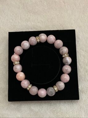 Delicate Pink Beaded Bracelet with Gold Crystal Spacers